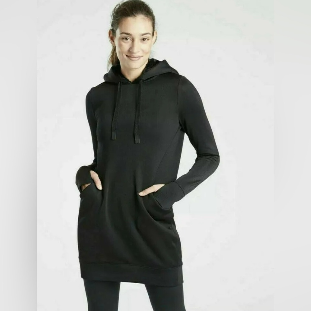 Athleta Black Triumph Luxe Shine Hoodie Dress